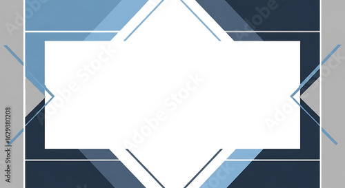 Dynamic Abstract Geometric Frame with Layered Blue and Grey Angular Shapes and White Lines.