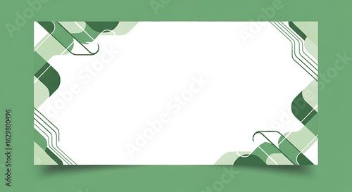 Green Abstract Frame with Geometric Shapes and Lines Design.