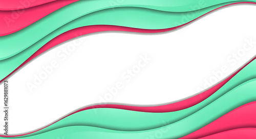 Pink and mint green layered wavy abstract design with shadow effect.