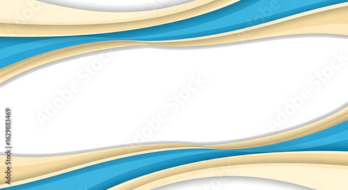 Elegant Blue and Beige Wavy Border with Soft Shadows.