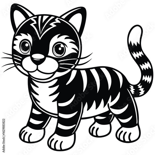 Striped cat isolated on white background, cartoon style illustration