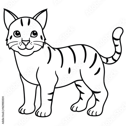 Striped cat isolated on white background, cartoon style illustration