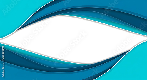 Abstract blue and teal wavy layered frame with smooth curves and dynamic shadows.