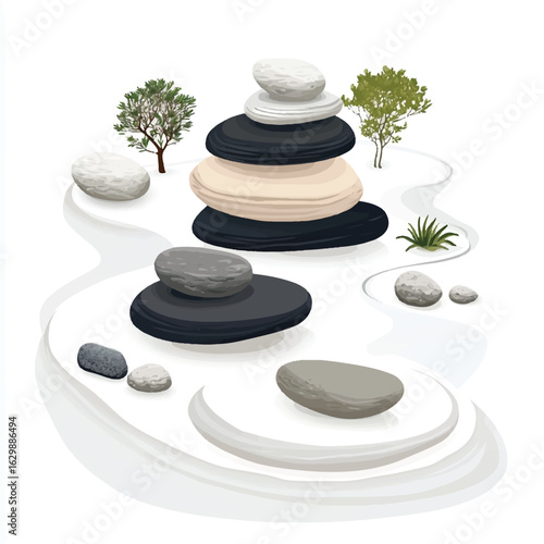 a calm zen garden with rock