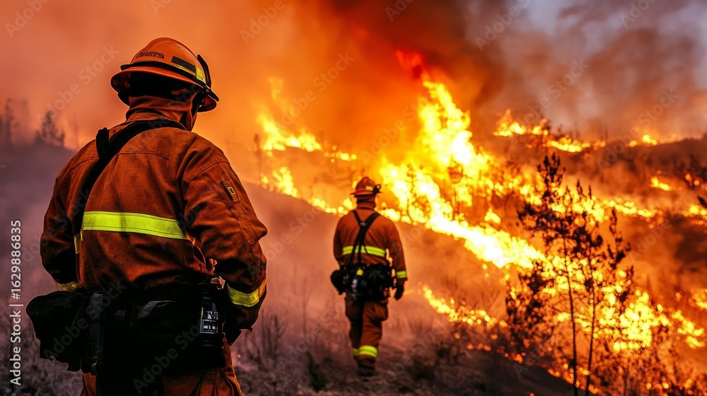 Firefighters Battle Intense Flames as a Massive Blaze Consumes Forested Landscape and Wildlife Firefighters Battle Intense Flames as a Massive Blaze Consumes Forested Landscape and Wildlife