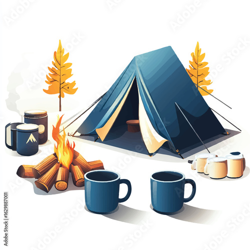 a camping scene with campfire