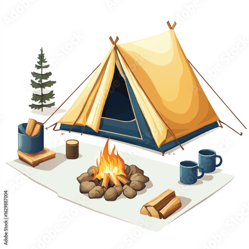 a camping scene with campfire