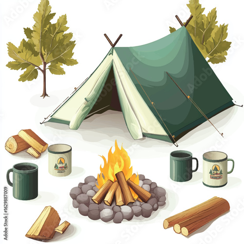 a camping scene with campfire