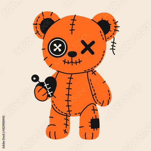 Cute Halloween Voodoo Bear with Button Eye and Stitching