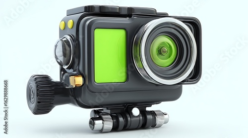 Action Camera Isolated on White Adventure with Photography, and Recording Moments  Footage.