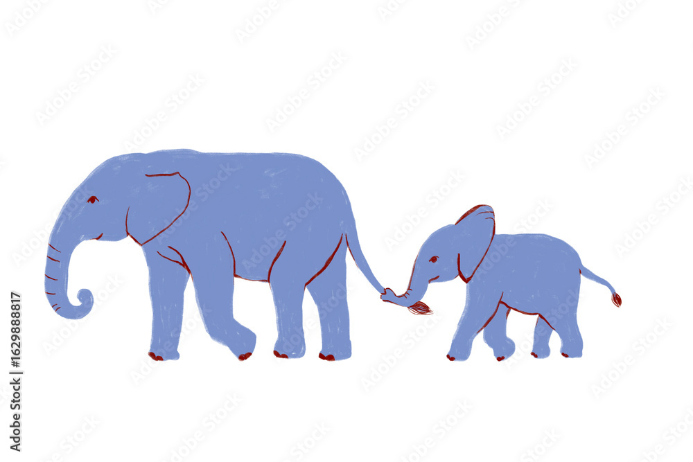Fototapeta premium elephant and baby, Mother's Day, cute Hand Drawn on Transparent Background illustration with safari elephant family.