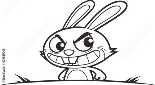 Angry Cartoon Bunny – Evil Rabbit Line Drawing with Sharp Teeth