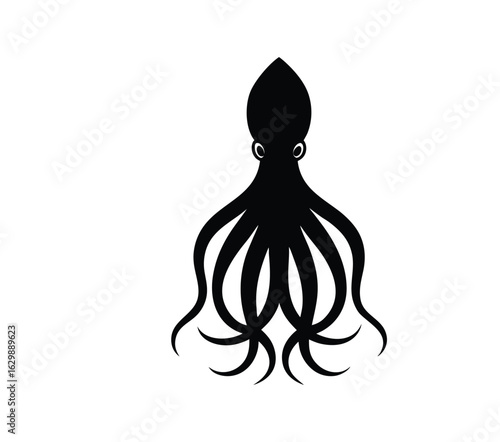 Squid silhouette vector illustration.