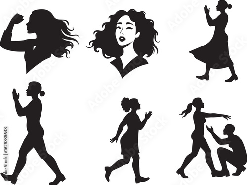 Diverse women in silhouette show strength, movement, and interaction