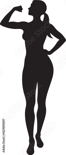 Strong woman flexing bicep, confident silhouette for fitness and power