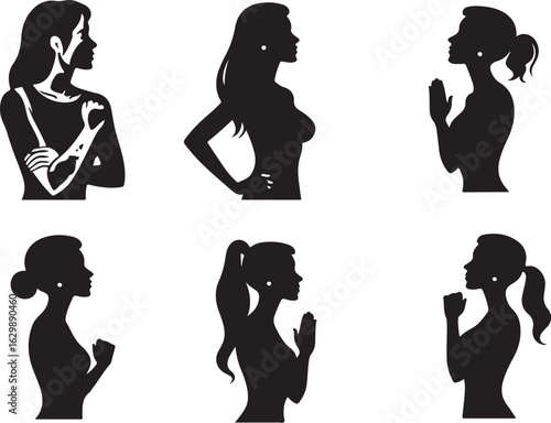 Diverse women silhouettes showing prayer, confidence, and contemplation