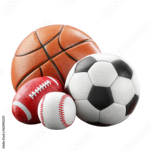 Assorted sports balls in a group