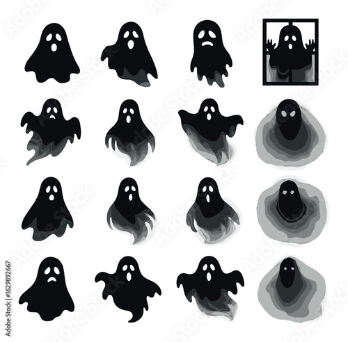 Variety of ghostly figures displaying different expressions and styles