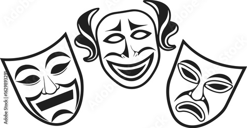 Theater Mask Icons – Comedy, Tragedy, and Masquerade Silhouettes for Drama and Performance