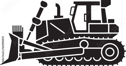 Bulldozer Silhouette Icon Vector Illustration Heavy Equipment Construction Machinery Isolated on Transparent