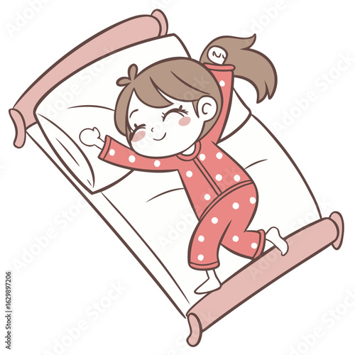 Cute Girl Rolling Around on Hotel Bed Illustration.Perfect for: Valentine’s Day, Hotel Ads, Weekend Getaways