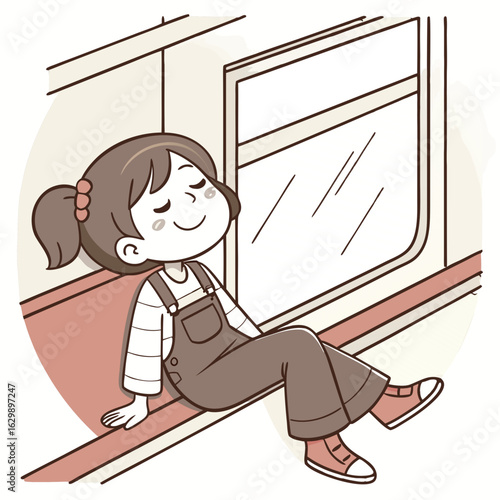 Girl Sitting by Train Window Enjoying Scenic View.Perfect for: Solo Travel Campaigns, Train Travel Week, Scenic Getaways