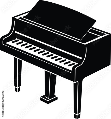 Upright piano silhouette vector art illustration