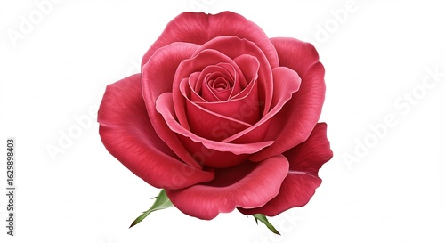 Prachtige dieprode roos bloeit zacht tegen witte achtergrond. AI Generated