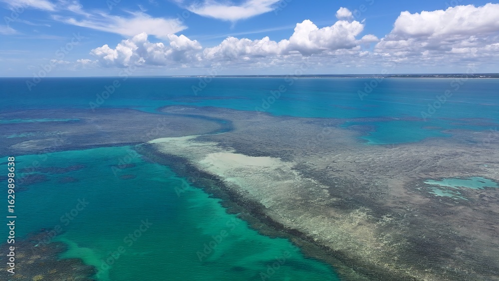 Obraz premium Recife De Fora Marine Park In Porto Seguro Bahia Brazil. Stunning Tropical Coastline Beach Scene Viewed From Above. Coast Clouds Seaside Summertime. Outdoors Seaside Scenic Coastline.
