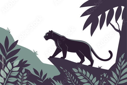 Vector Illustration of a Sleek Black Panther in a Dark Setting