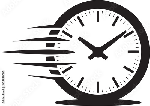 Dynamic Black Clock Vector Illustration for Time Management and Speed Concepts on Transparent BG