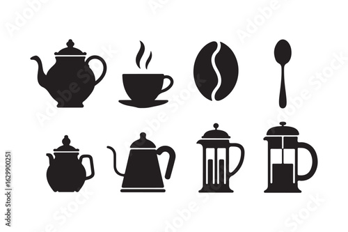 Collection of coffee and tea brewing utensils and ingredients