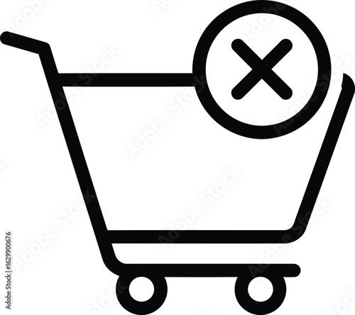 Cancelled Cart: A minimalistic graphic of a shopping cart with a prominent X symbol, representing an order cancellation or checkout abandonment. 
