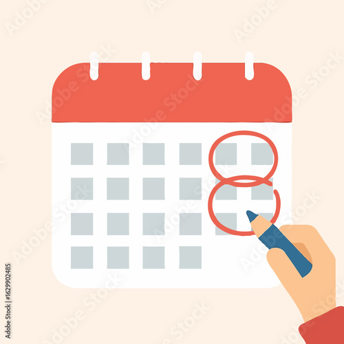 Hand circling dates on calendar with a pen in minimalist style  