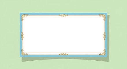 Elegant rectangular frame with blue border and golden ornate corner scrollwork.