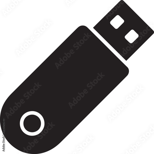 Silhouette of a USB Flash Drive Isolated on Transparent Background for Data Storage