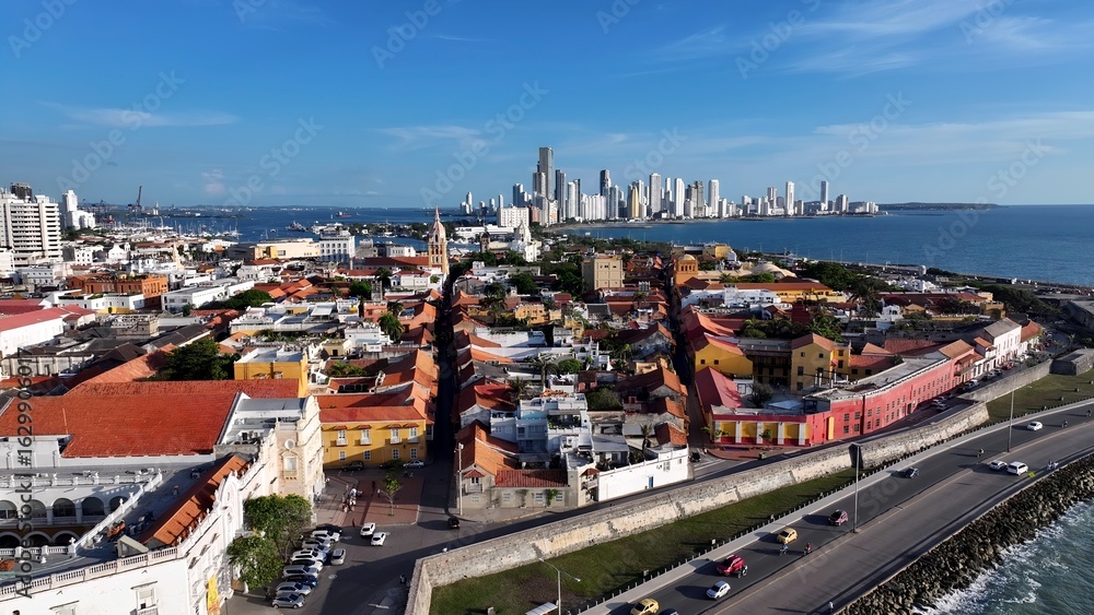Fototapeta premium Cartagena Skyline In Cartagena Bolivar Colombia. Bustling Downtown Cityscape With Modern Buildings. Business Sky Background Downtown Cityscape. Outdoor Downtown Panning Wide. Cartagena Bolivar.