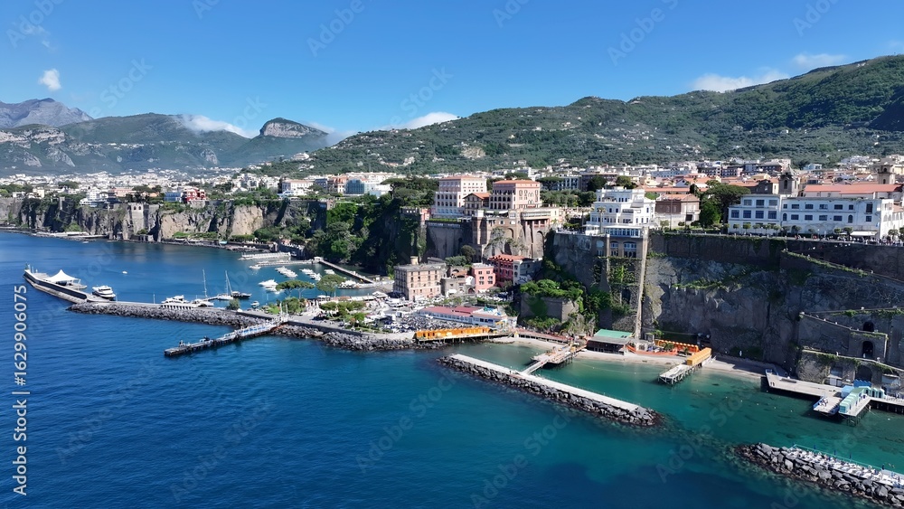 Obraz premium Sorrento Beach In Sorrento Naples Italy. Bird Eye View Of A Amazing Coastal Beach In The Summer Holiday. Holiday Landscape Heaven Vibrant. Holiday Summertime. Sorrento Naples.