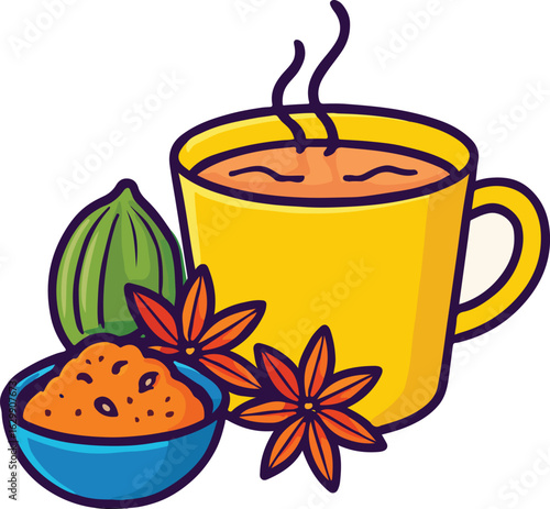 Masala Chai in Cup Vector Icon – Traditional Indian Spiced Tea Illustration

