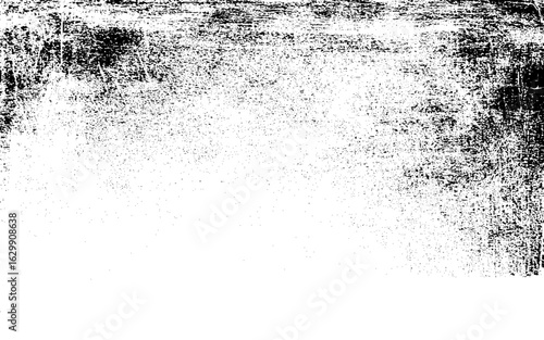 Worn black grunge texture. Dark grainy texture on white background. Dust overlay textured. Grain noise particles. Weathered effect. Torn graininess pattern. Vector illustration