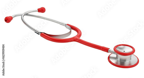 Red medical stethoscope for doctor isolated on transparent background
