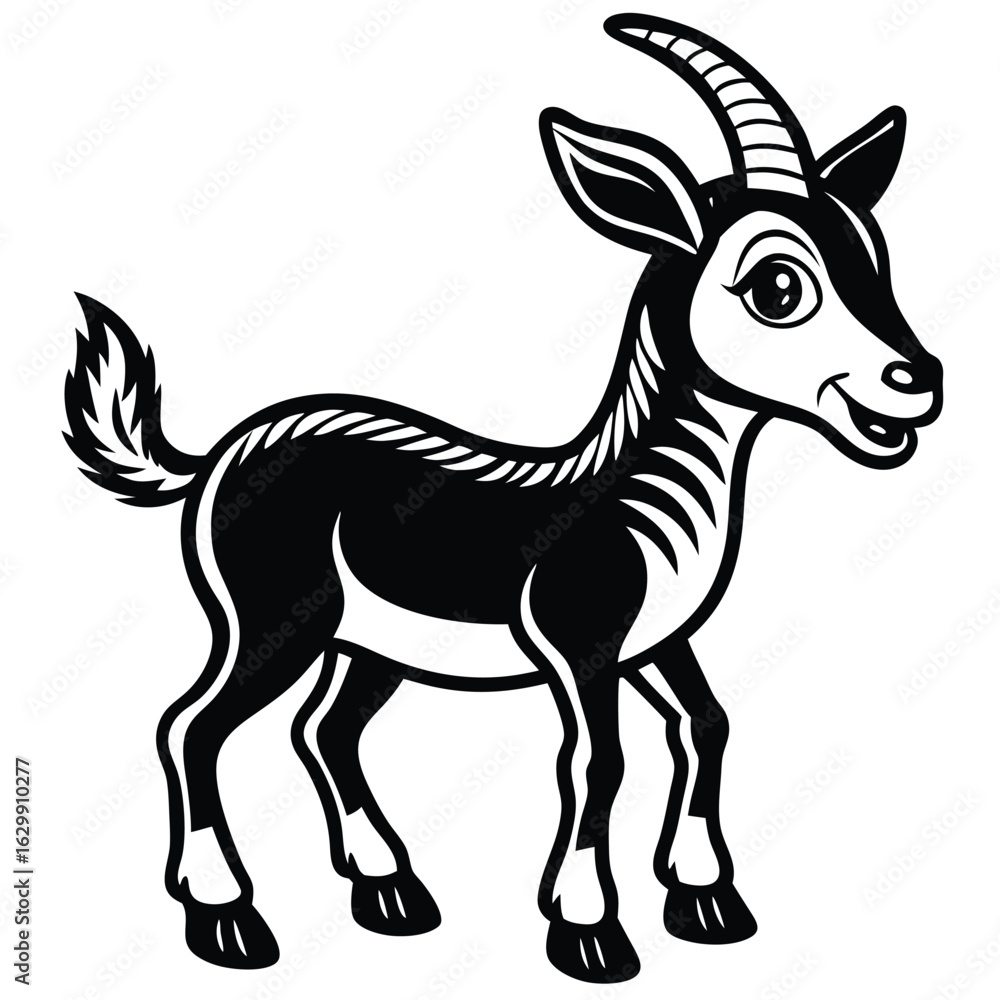 Fototapeta premium Antelope illustration isolated on white background in black and white