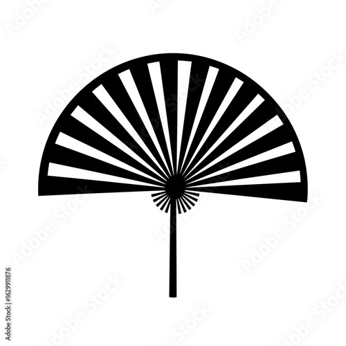 Stylized black and white fan with radiating lines silhouette