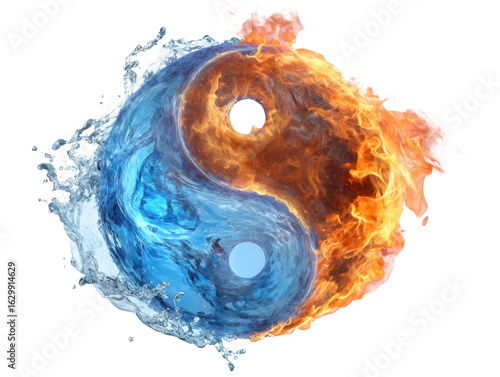 Fiery and Watery Yin Yang Symbol Abstract Design of Fire and Water in Perfect Harmony