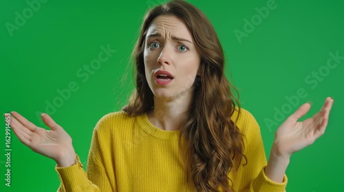 girl person shrugging hands in confussion green screen 