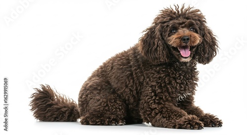 Bruine poedel vrolijk poseren helder wit licht. AI Generated