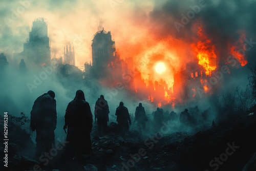 Group of people standing in front of castle.