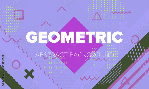Abstract geometric background with a pattern of bold, colorful shapes and symbols. Perfect for presentation design.