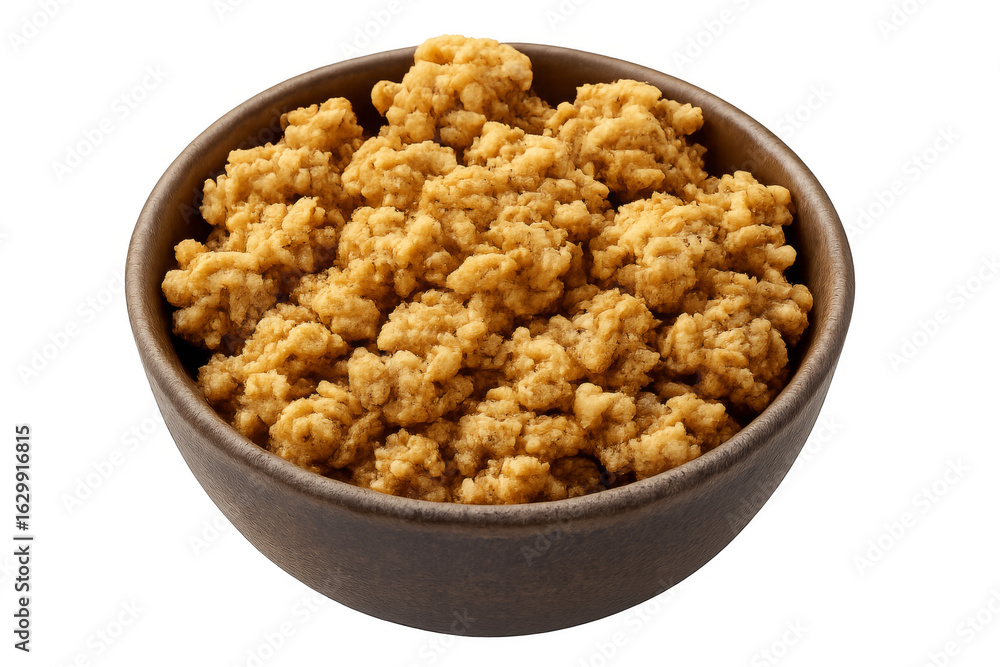Bowl of crunchy granola isolated on transparent background
