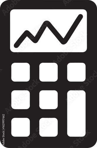 Silhouette of calculator with graphs, simple bold vector for finance, accounting, and data analysis concepts